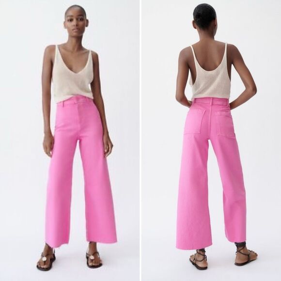 Zara Marine Straight Jean in Hot Pink Size 4 - Picture 1 of 5